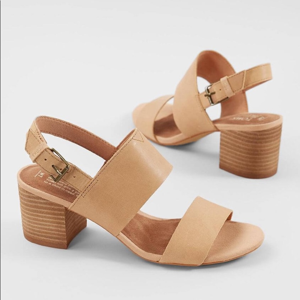 TOMS Poppy Leather Heeled Sandal, Honey Leather